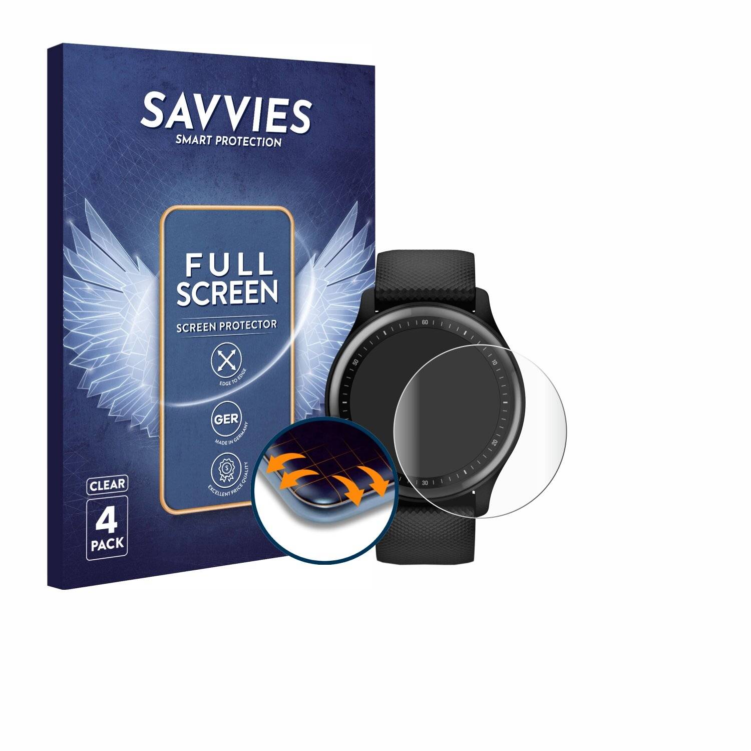4x Savvies Full-Screen Folie für Garmin Vivomove