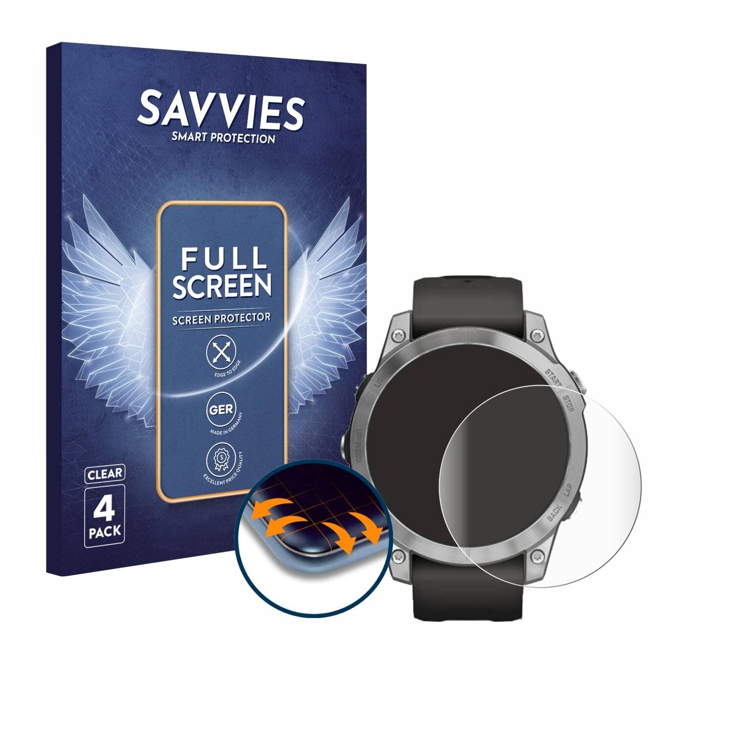 4x Savvies Full-Screen Folie für Garmin Fenix 7 (47