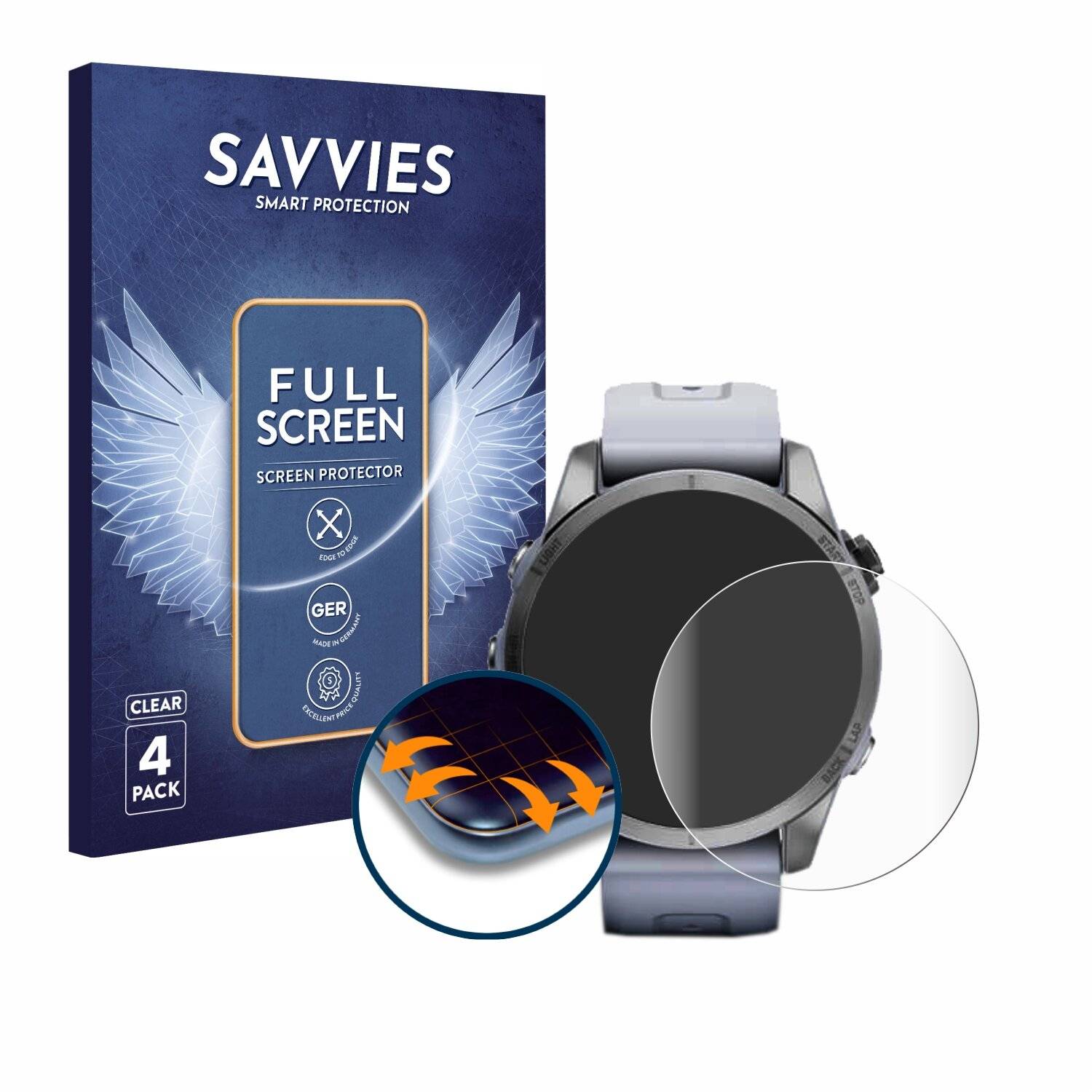 4x Savvies Full-Screen Folie für Garmin Fenix 7S (42