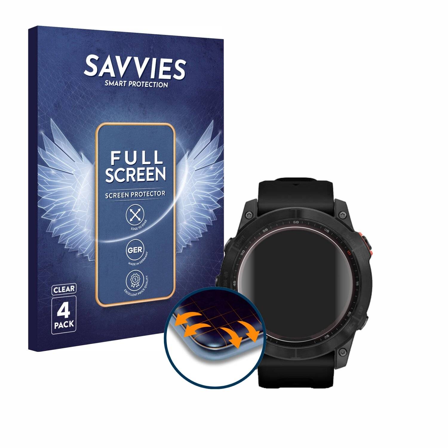 4x Savvies Full-Screen Folie für Garmin Fenix 7X (51