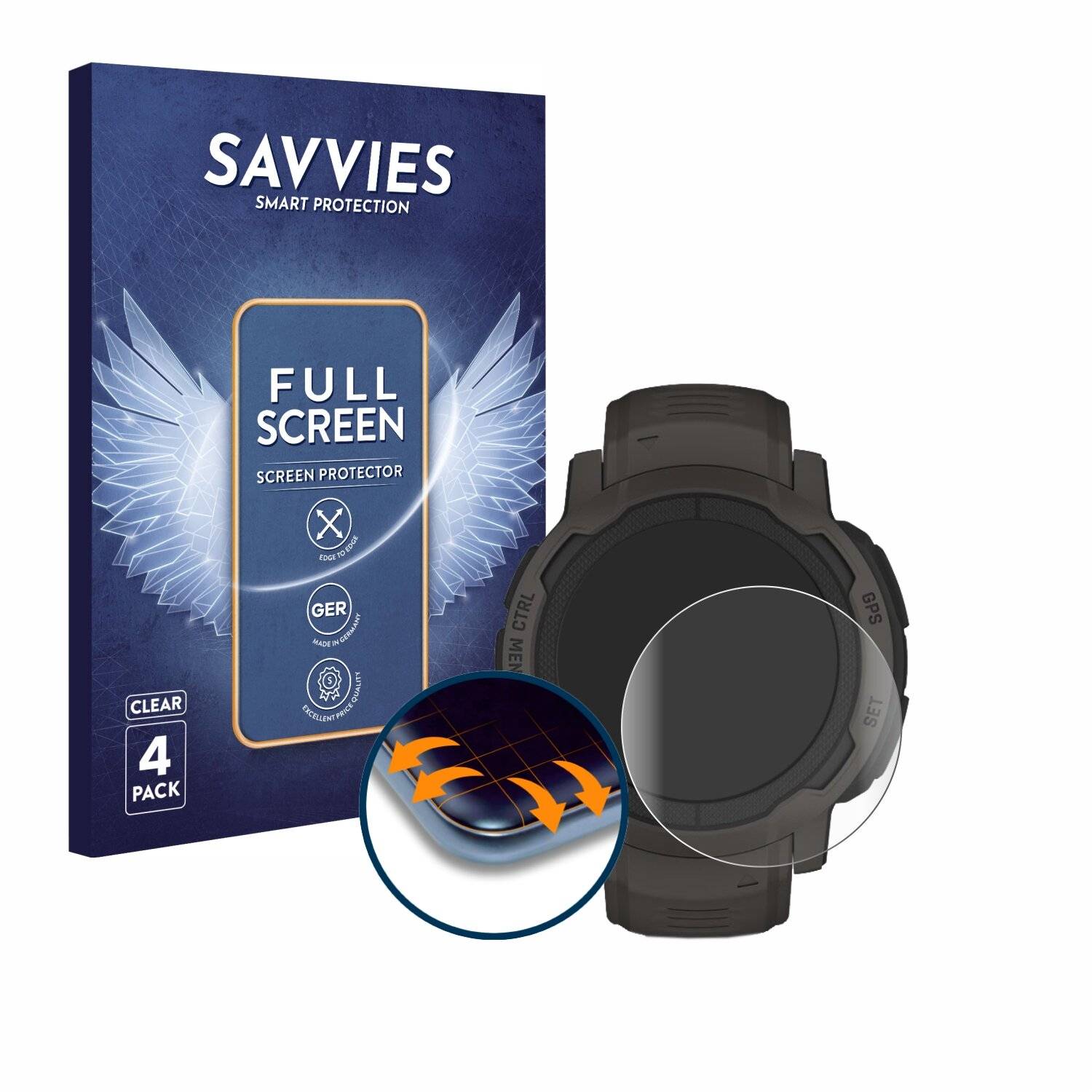 4x Savvies Full-Screen Folie für Garmin Instinct