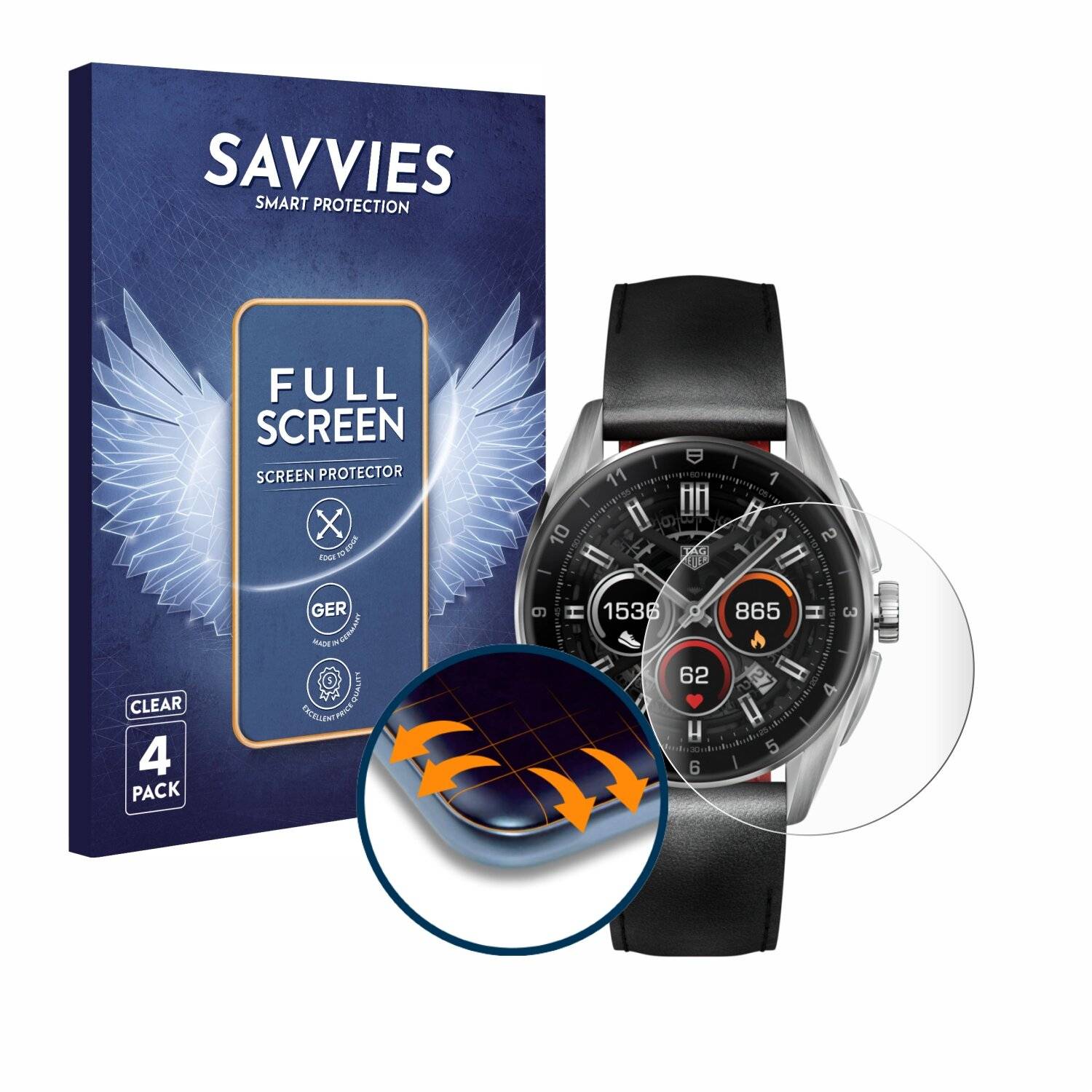 4x Savvies Full-Screen Folie für TAG Heuer Connected Calibre E4 (42