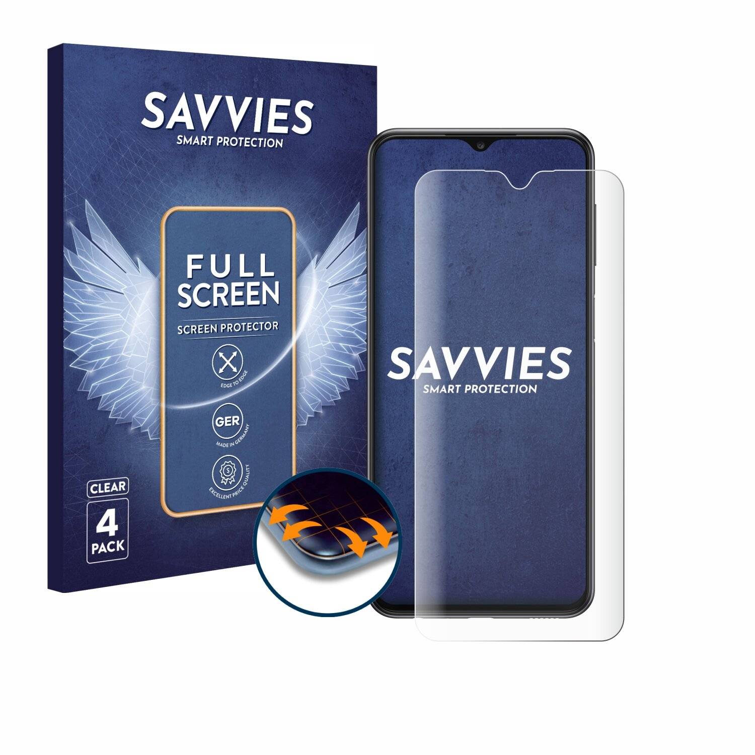 4x Savvies Full-Screen Folie für Samsung Galaxy