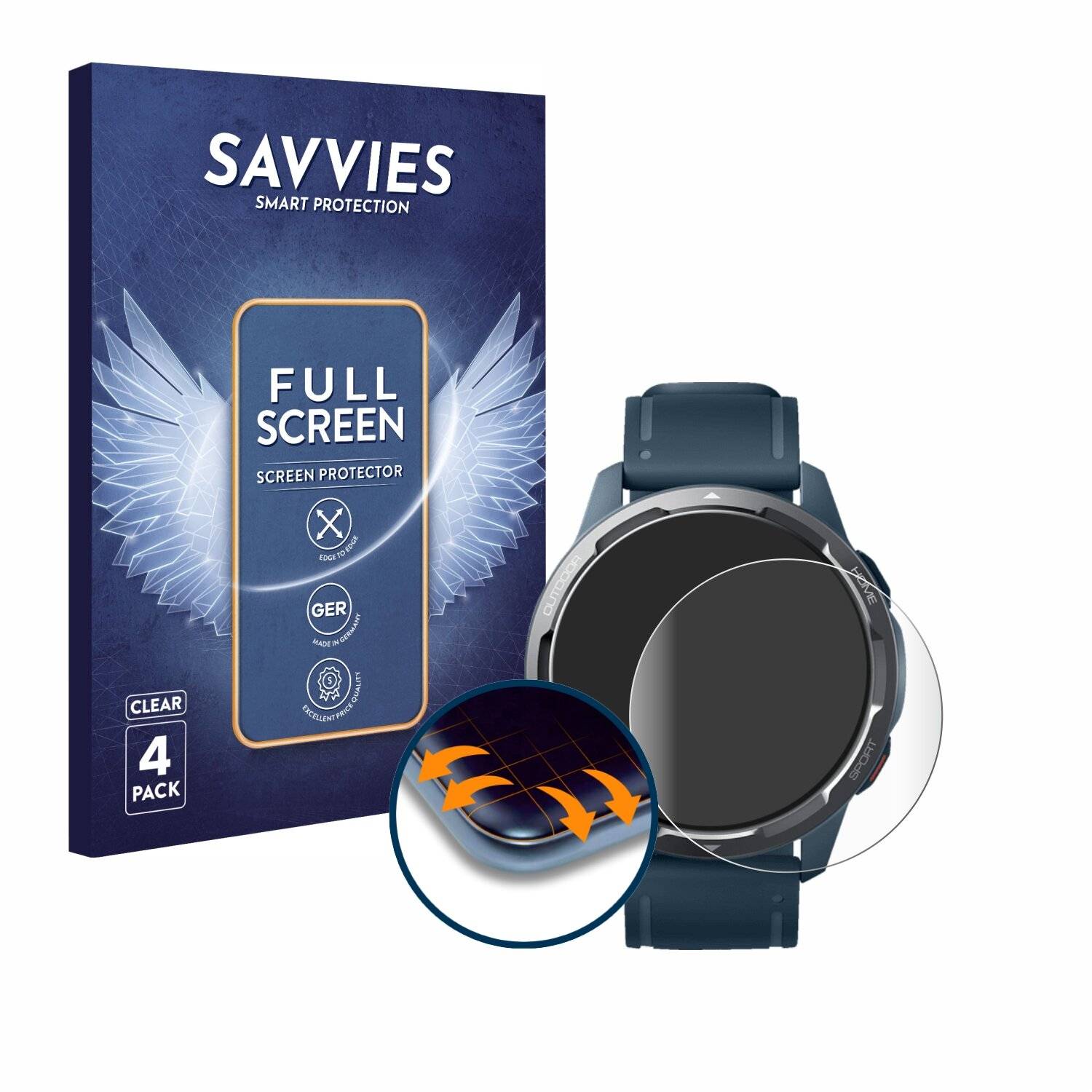 4x Savvies Full-Screen Folie für Xiaomi Watch S1