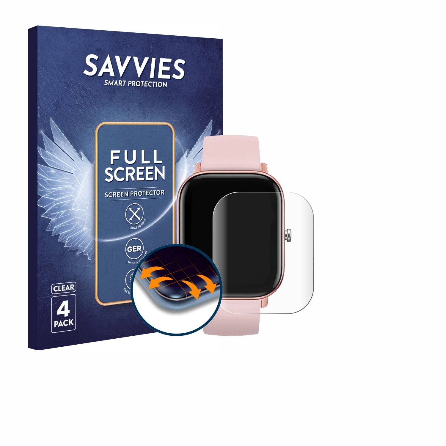 4x Savvies Full-Screen Folie für DCU Tecnologic Smartwatch Curved Glass