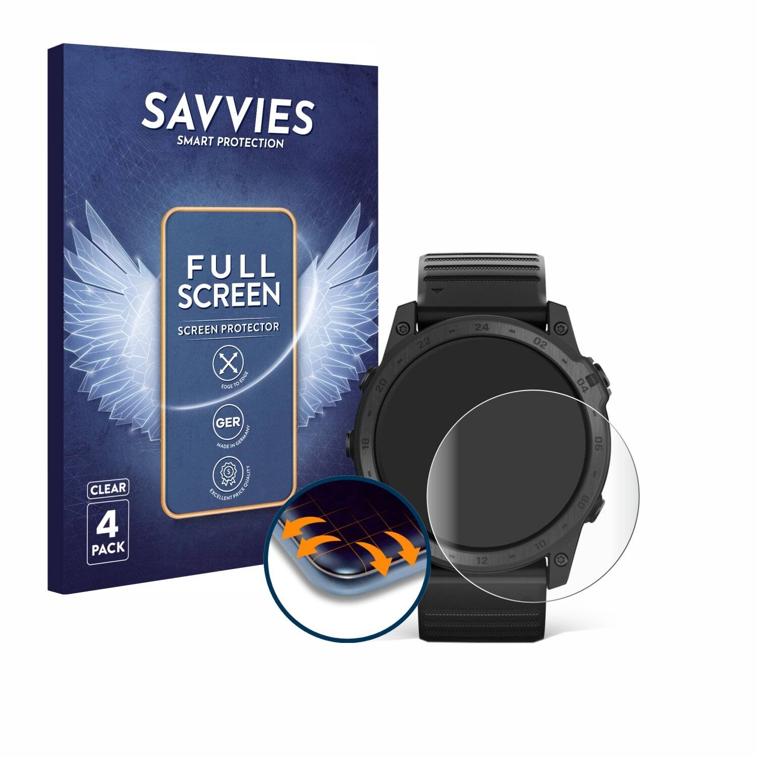 4x Savvies Full-Screen Folie für Garmin Tactix 7 Pro