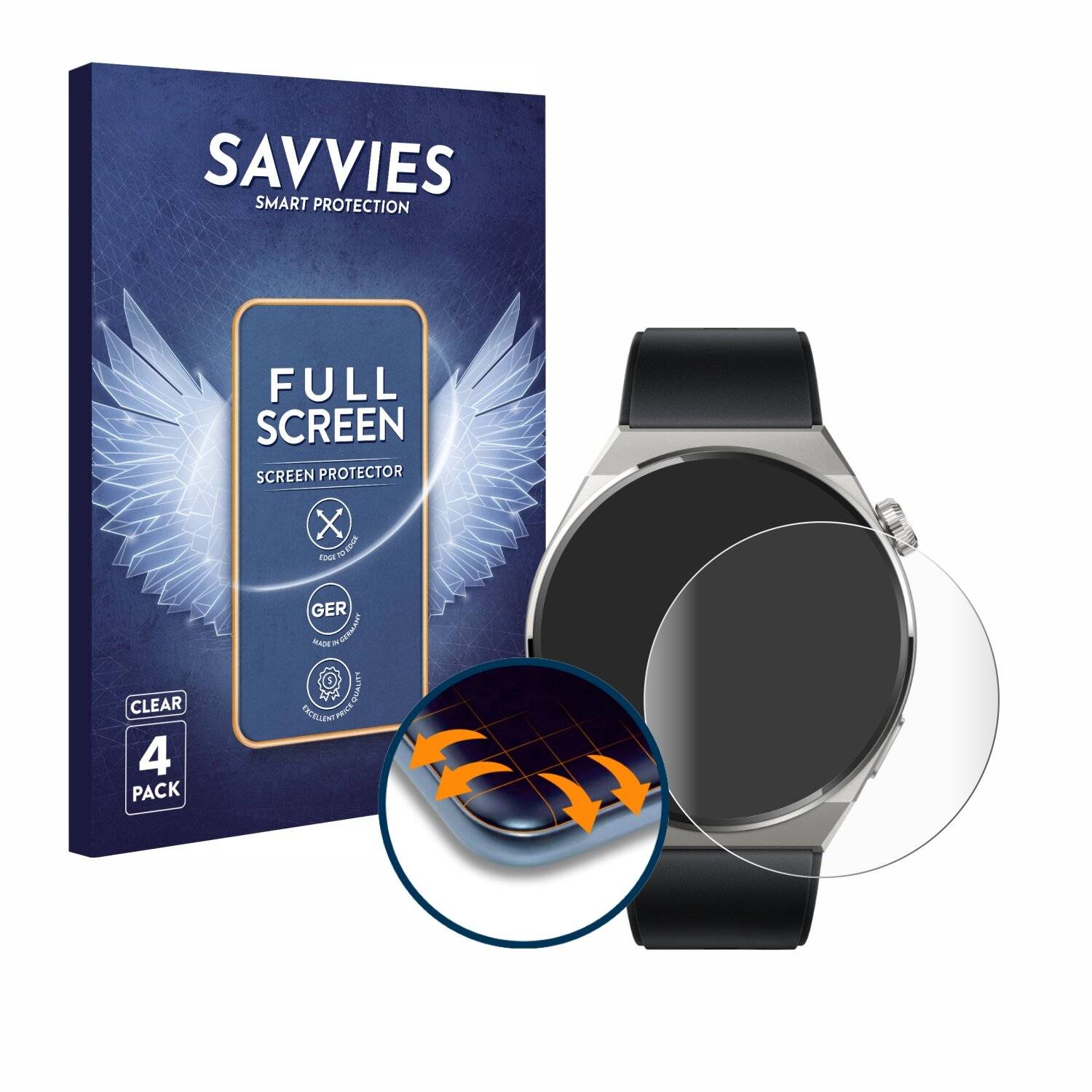 4x Savvies Full-Screen Folie für Huawei Watch GT 3 Pro Titanium