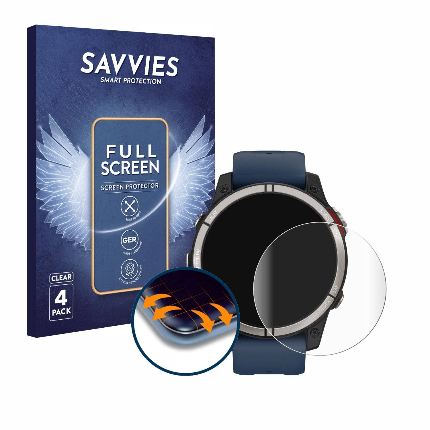 4x Savvies Full-Screen Folie für Garmin quatix 7