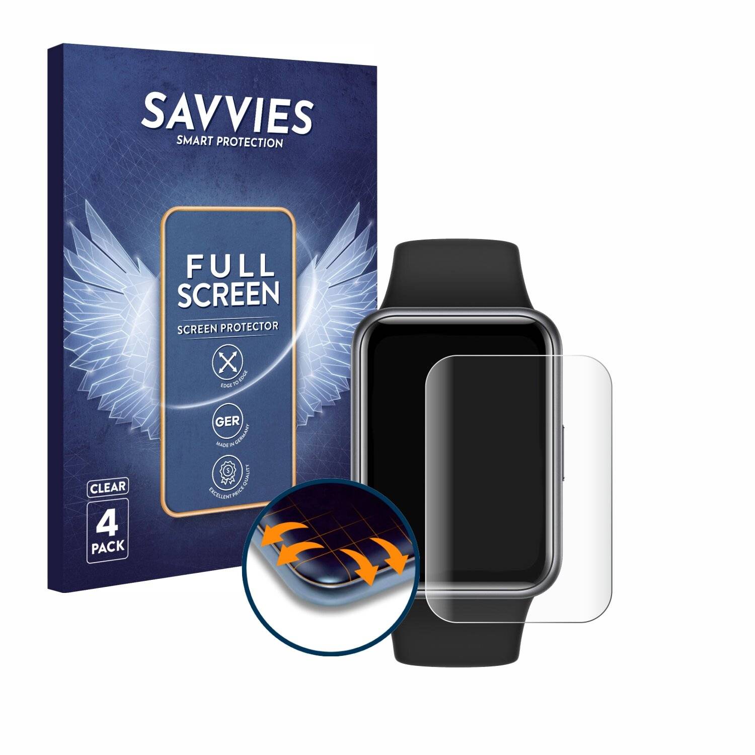 4x Savvies Full-Screen Folie für Huawei Watch Fit
