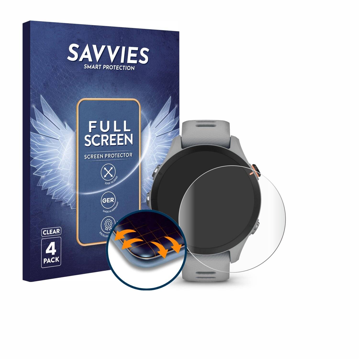 4x Savvies Full-Screen Folie für Garmin Forerunner 255S