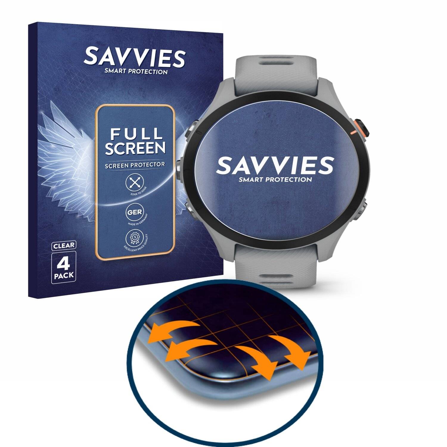 4x Savvies Full-Screen Folie für Garmin Forerunner