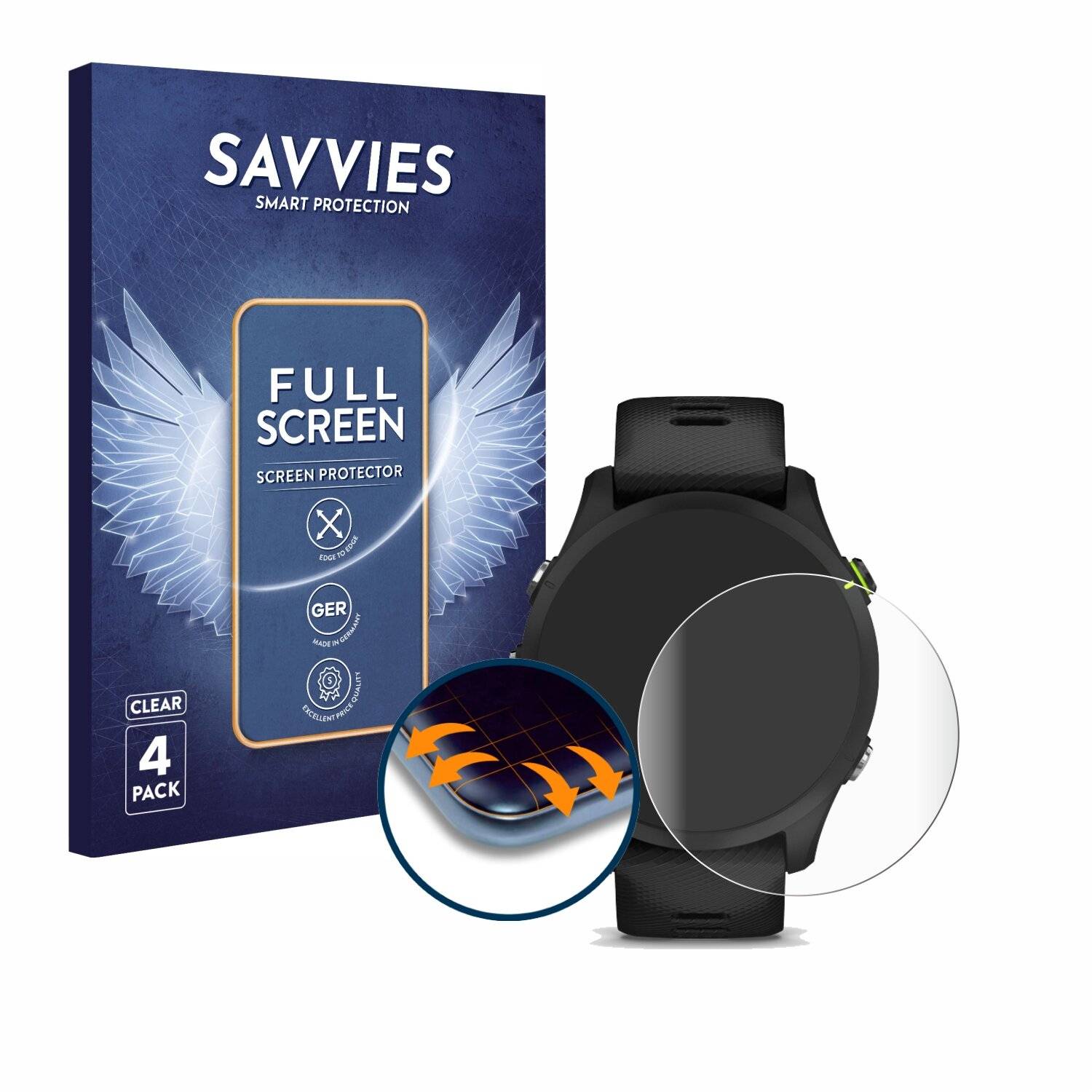 4x Savvies Full-Screen Folie für Garmin Forerunner