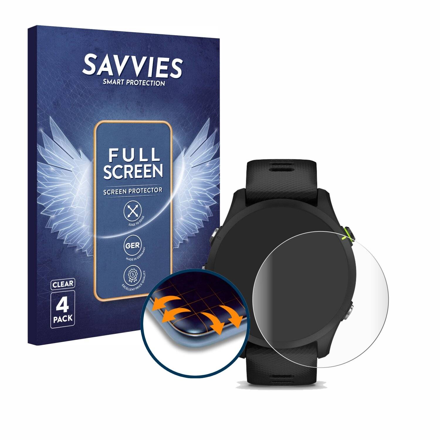 4x Savvies Full-Screen Folie für Garmin Forerunner 255