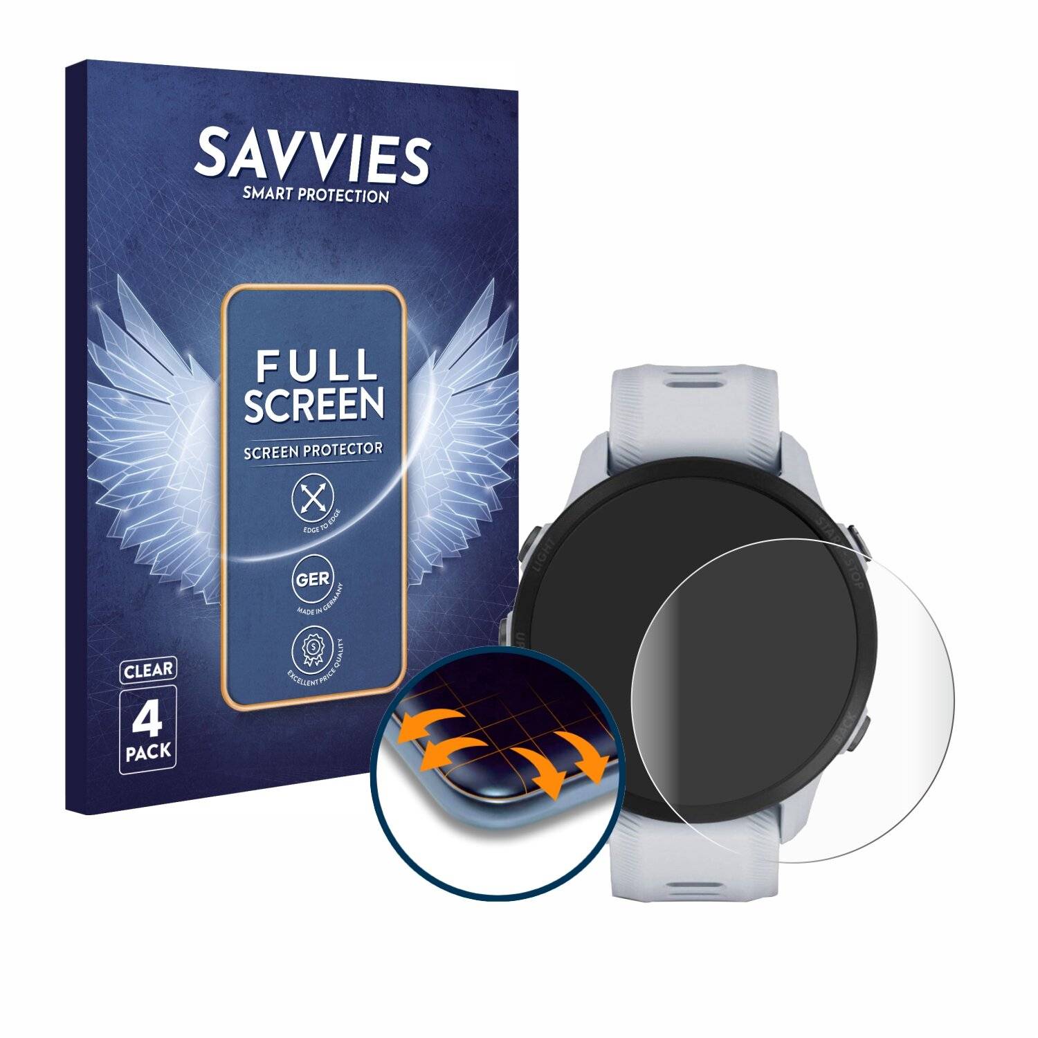 4x Savvies Full-Screen Folie für Garmin Forerunner 955