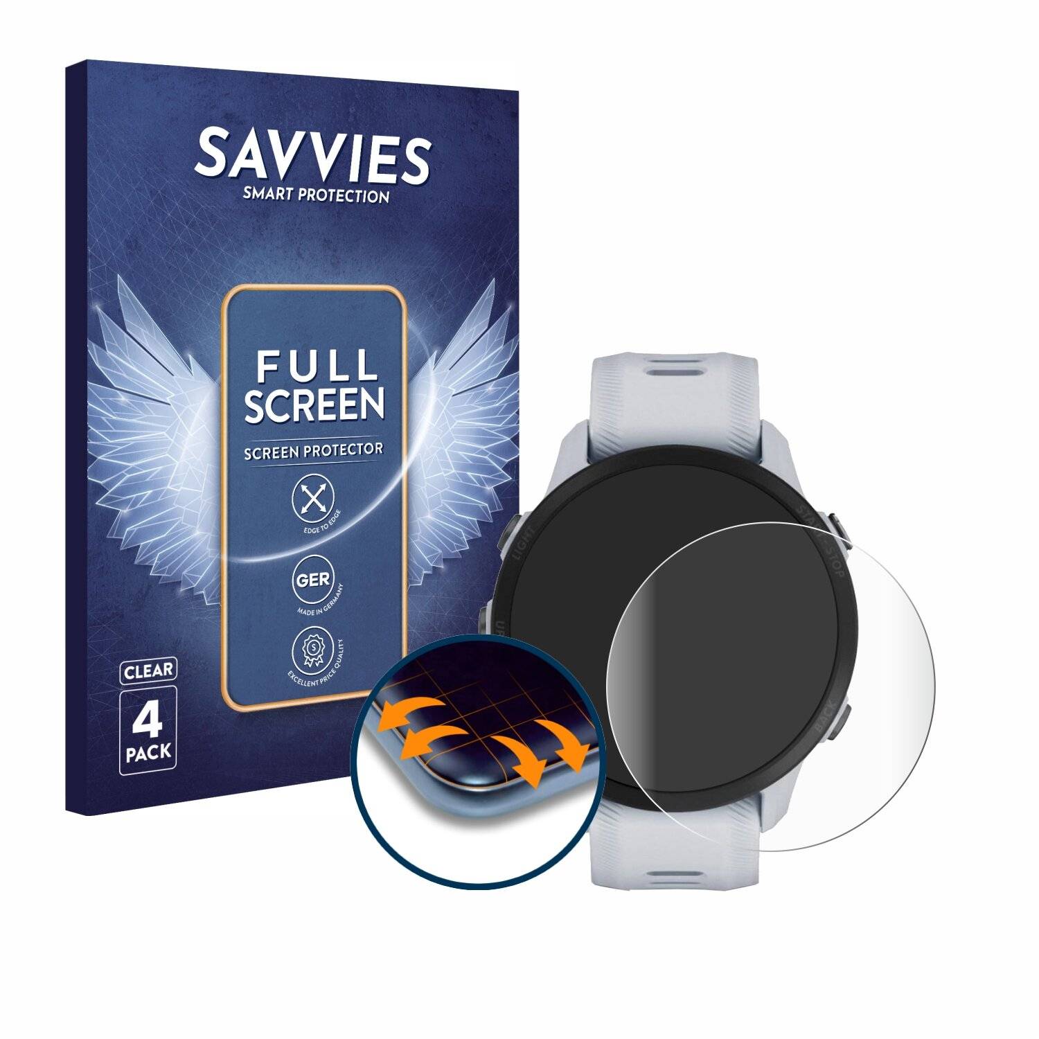 4x Savvies Full-Screen Folie für Garmin Forerunner
