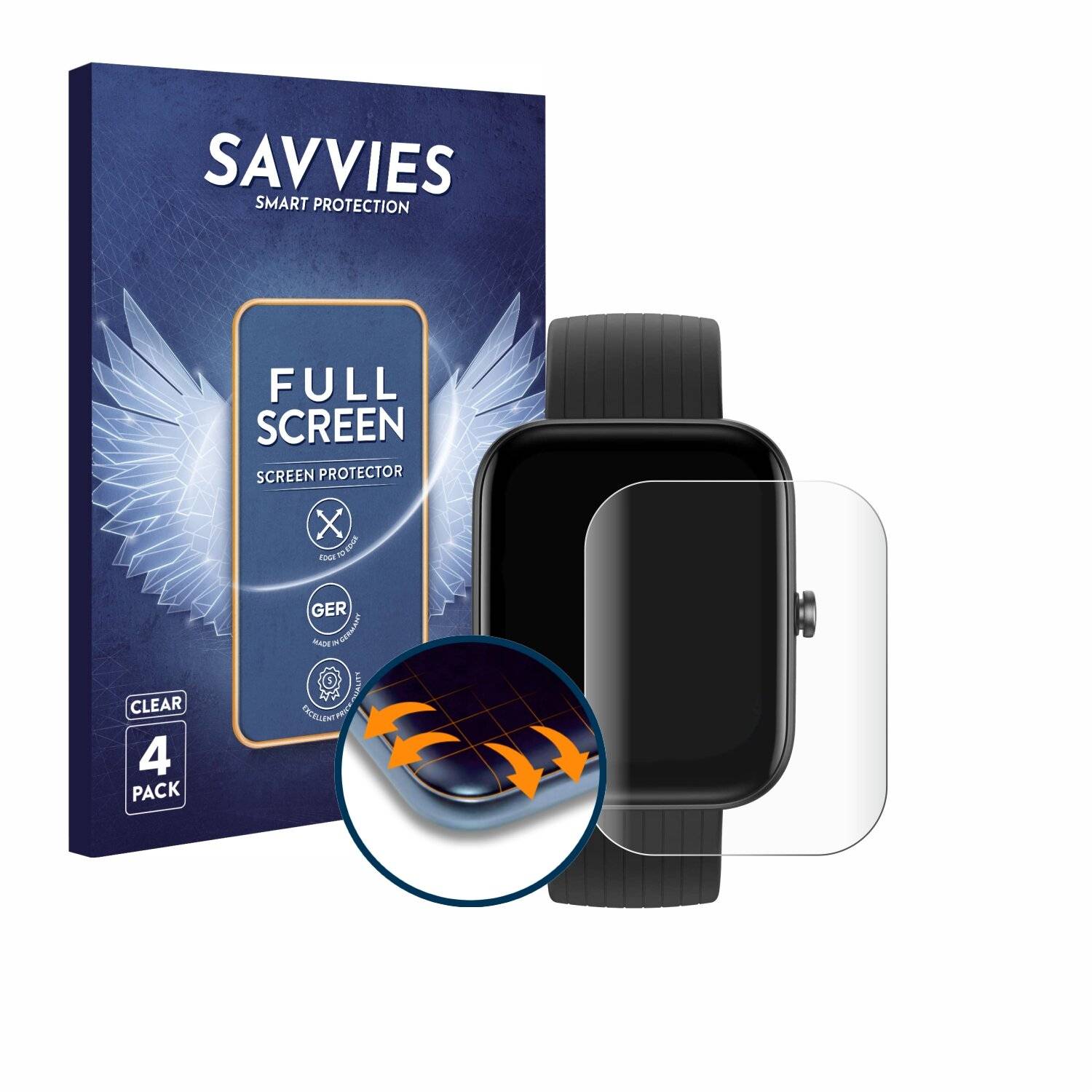 4x Savvies Full-Screen Folie für Huami Amazfit Bip
