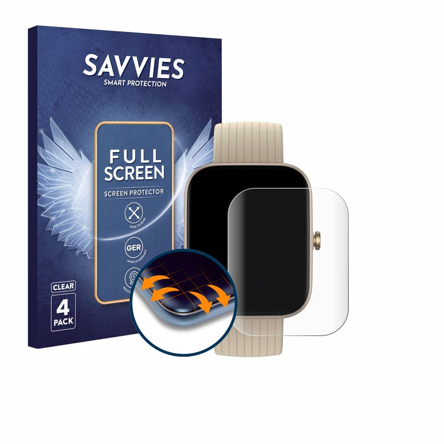 4x Savvies Full-Screen Folie für Huami Amazfit Bip 3