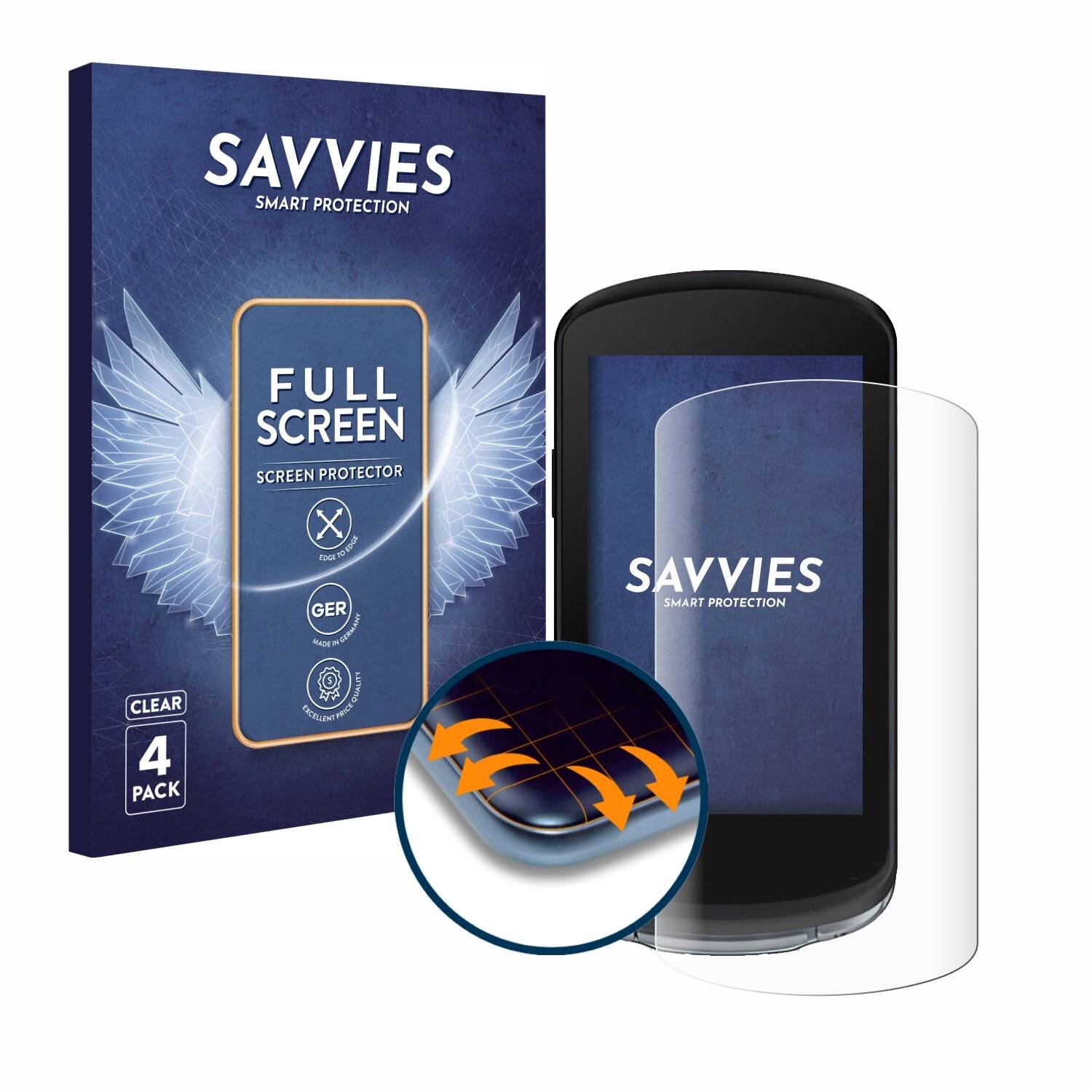 4x Savvies Full-Screen Folie für Garmin Edge
