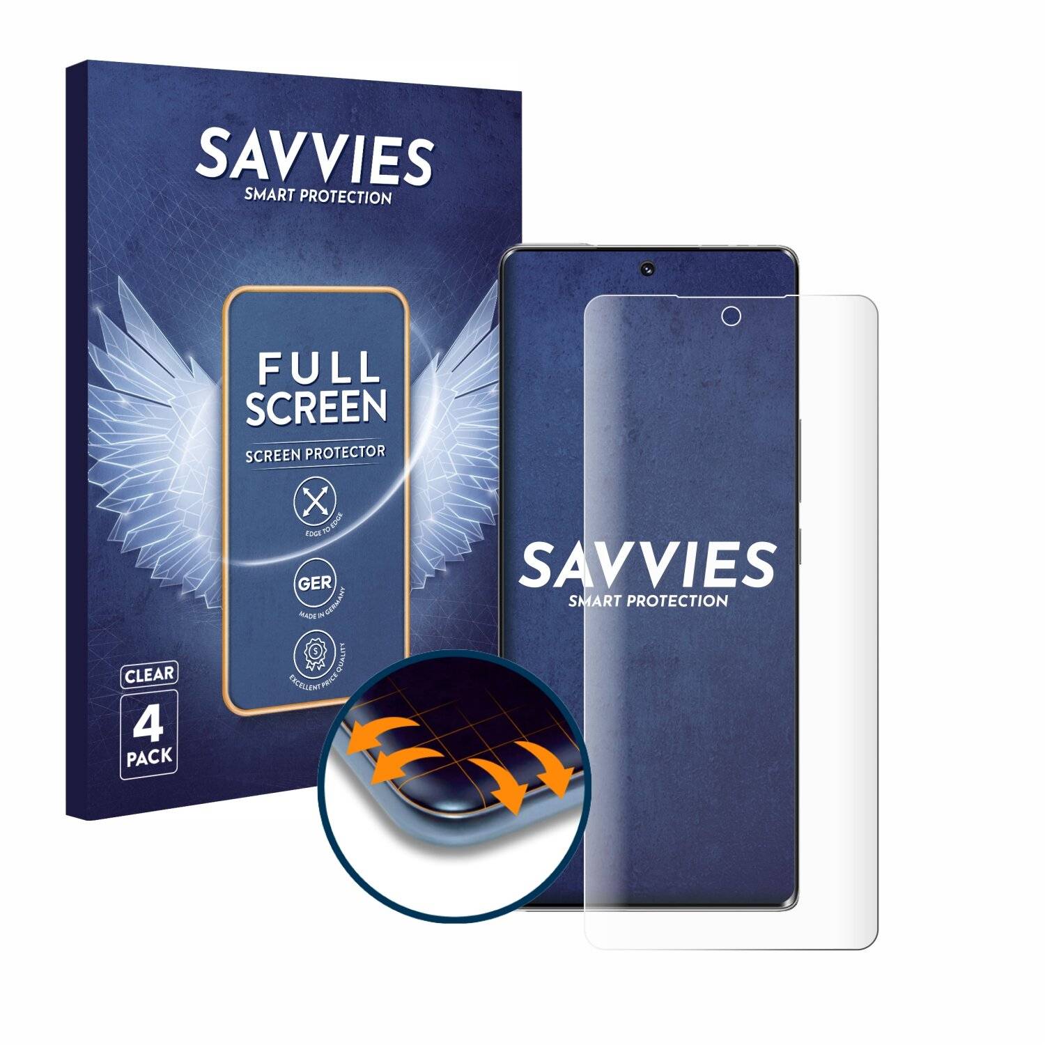 4x Savvies Full-Screen Folie für Honor