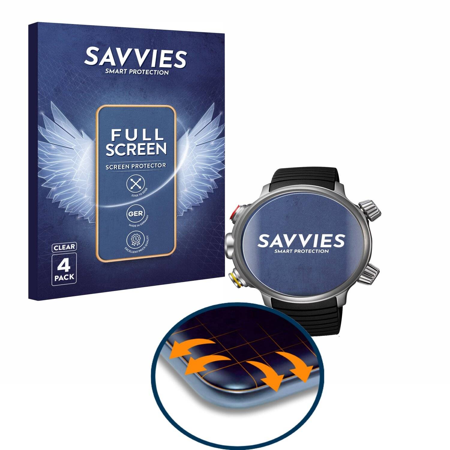 4x Savvies Full-Screen Folie für Citizen Promaster Land BN4021-02E (4x Kreisrunde Displays