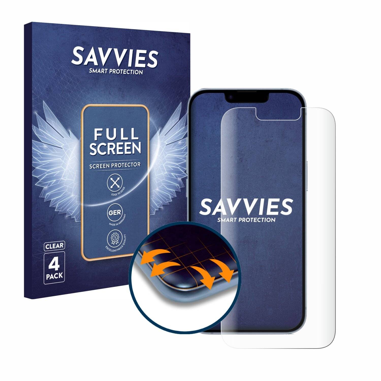 4x Savvies Full-Screen Folie für Apple iPhone
