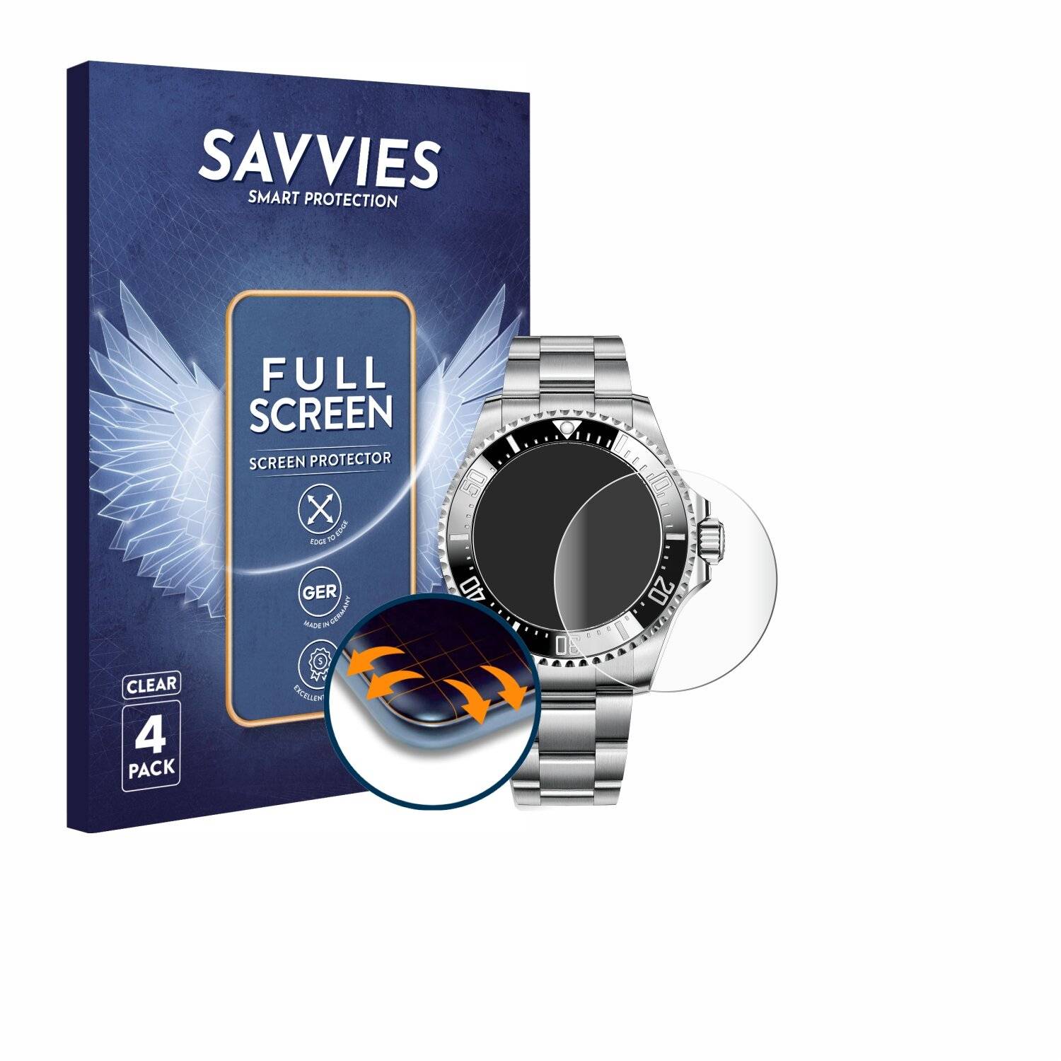 4x Savvies Full-Screen Folie für Rolex Sea-Dweller Deepsea (44