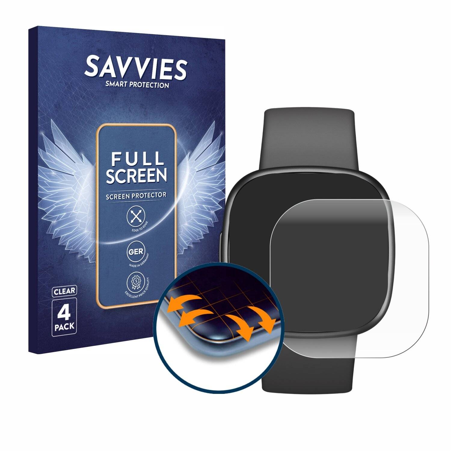 4x Savvies Full-Screen Folie für Fitbit Sense