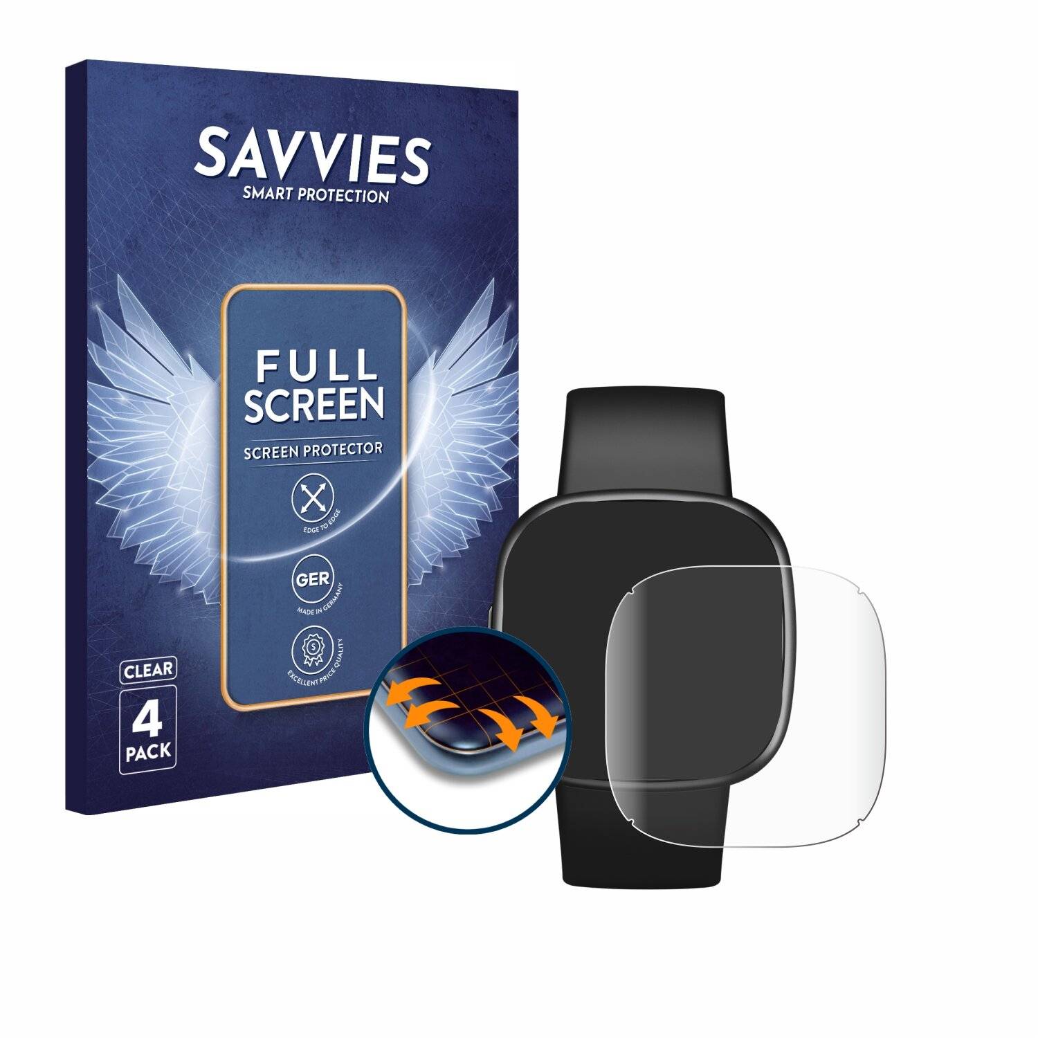 4x Savvies Full-Screen Folie für Fitbit Versa