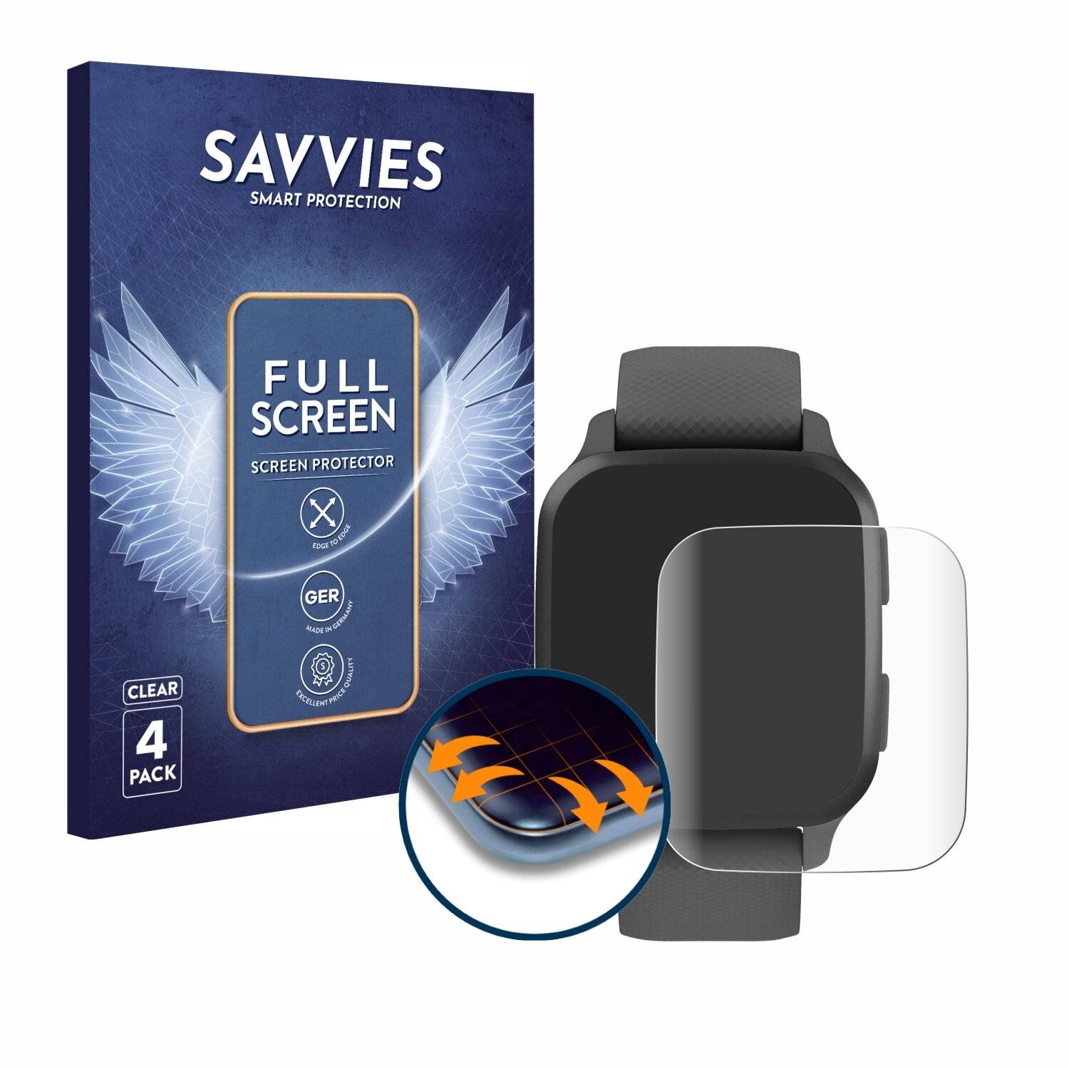4x Savvies Full-Screen Folie für Garmin Venu Sq