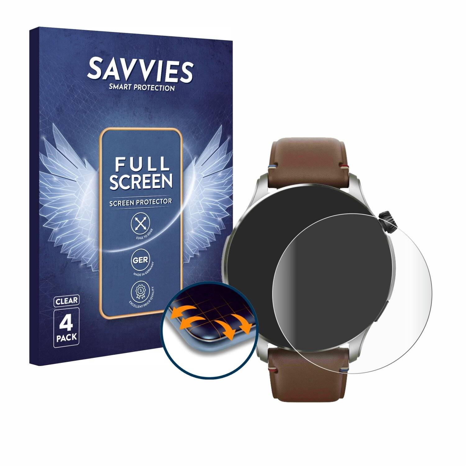 4x Savvies Full-Screen Folie für Huami Amazfit GTR