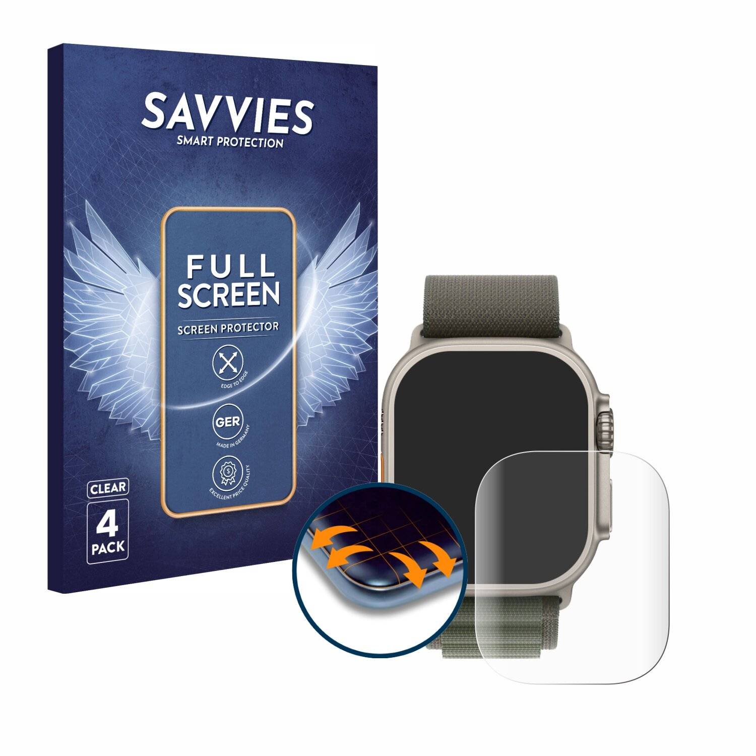4x Savvies Full-Screen Folie für Apple Watch Ultra (49