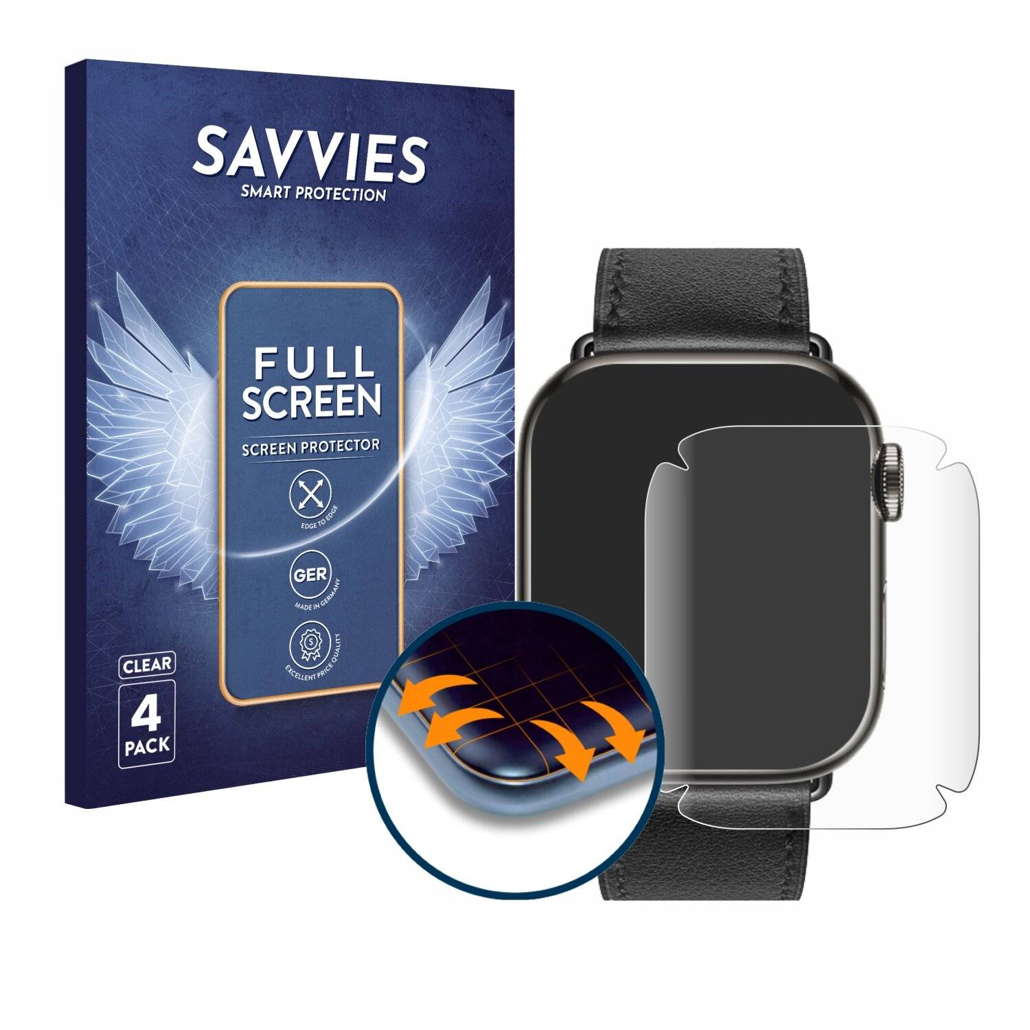 4x Savvies Full-Screen Folie für Apple Watch Hermès (41