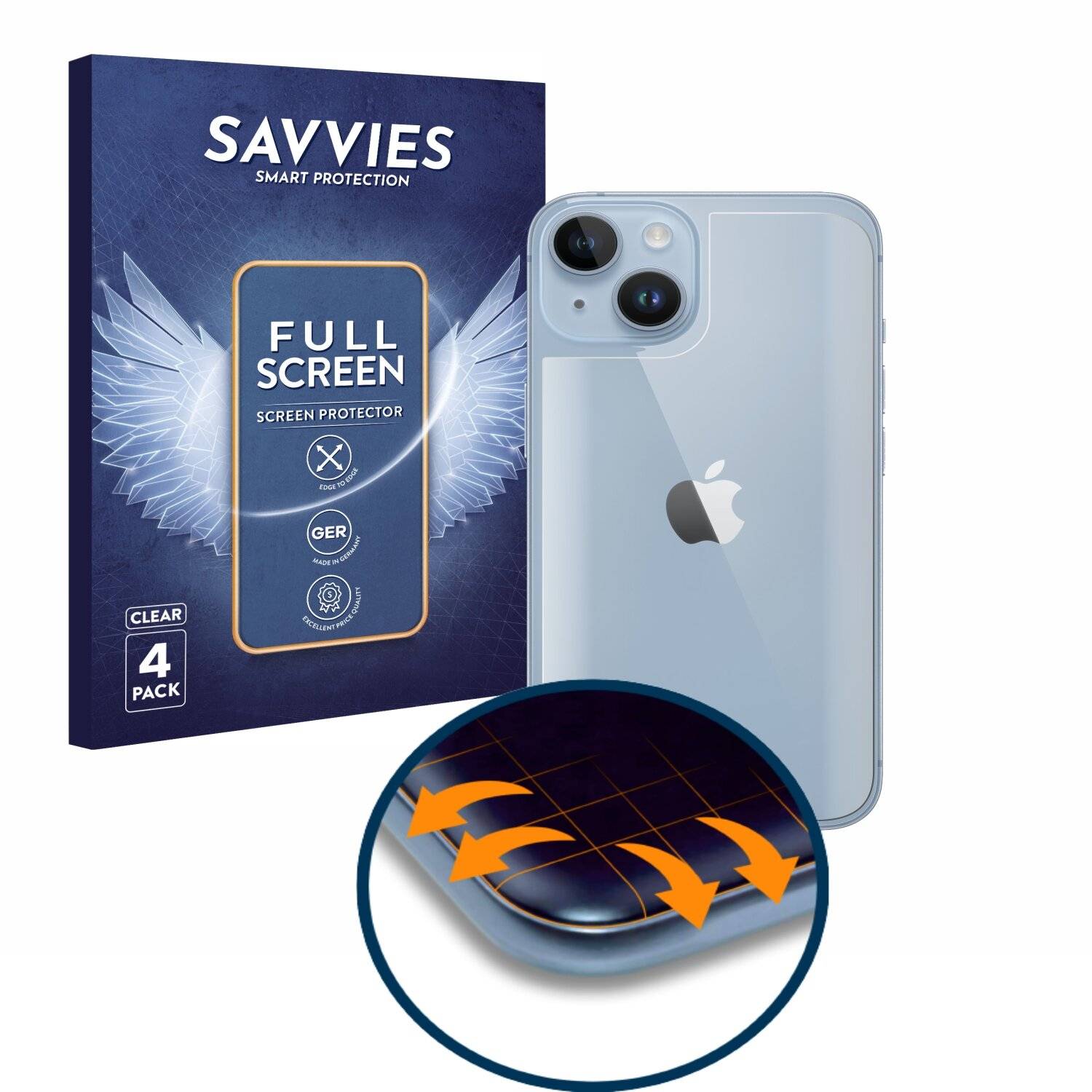4x Savvies Full-Screen Folie für Apple iPhone 14