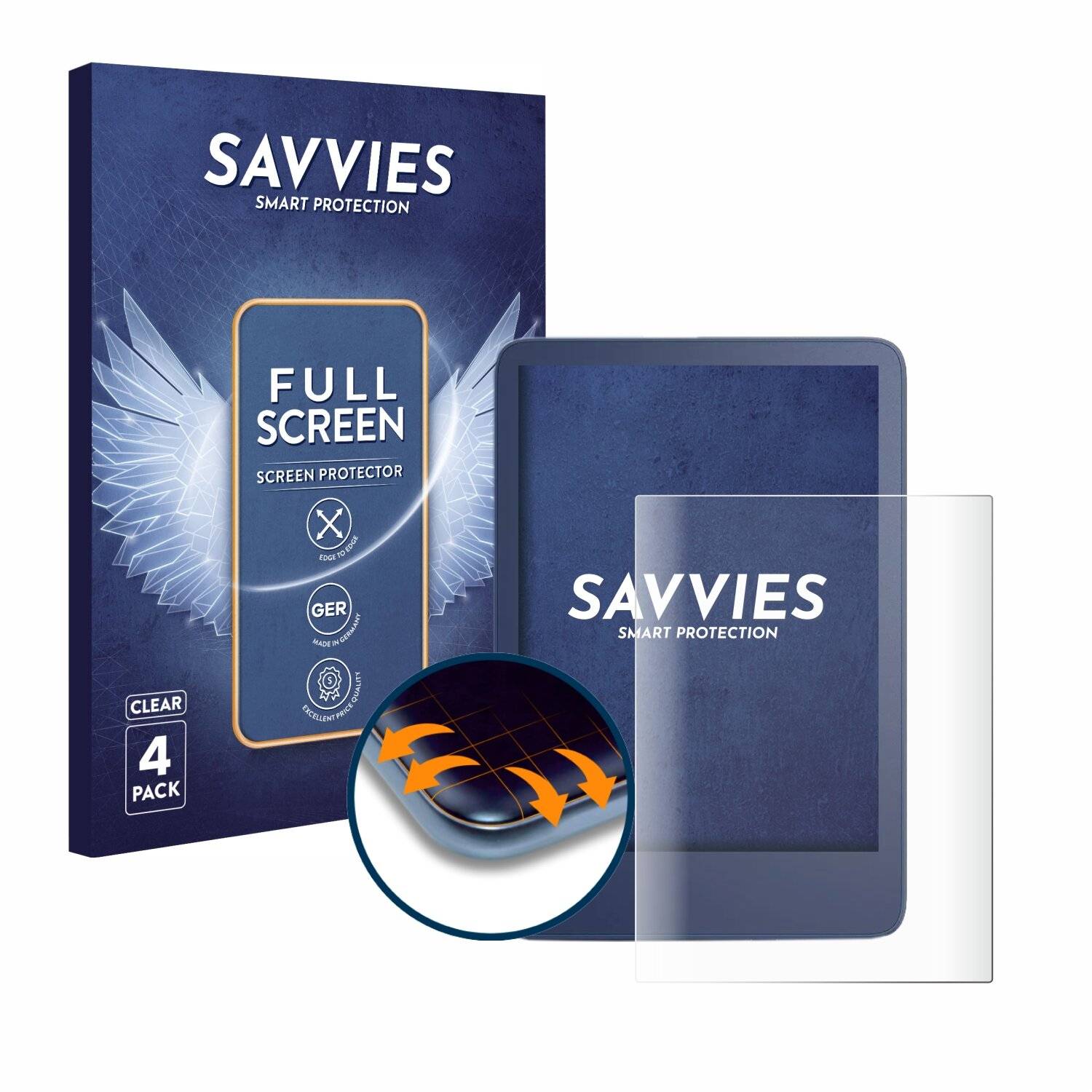4x Savvies Full-Screen Folie für Amazon Kindle Reader