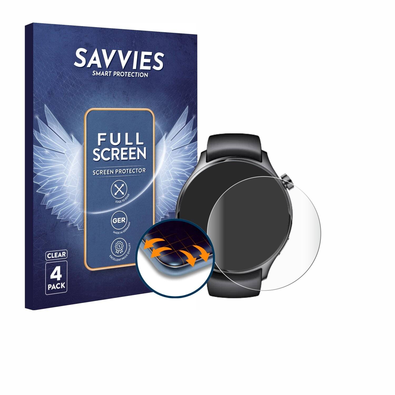 4x Savvies Full-Screen Folie für Xiaomi Watch S1 Pro