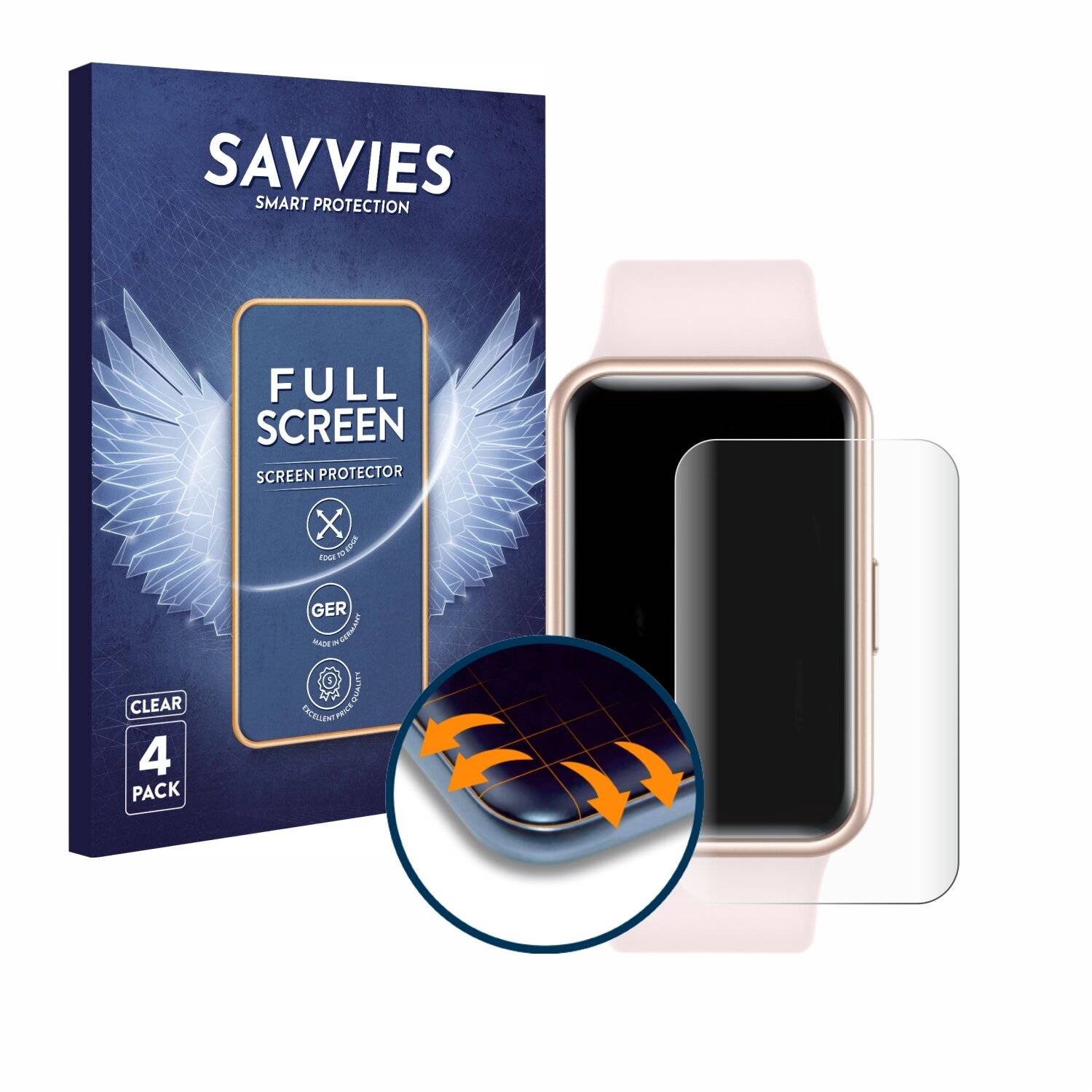 4x Savvies Full-Screen Folie für Huawei Watch Fit