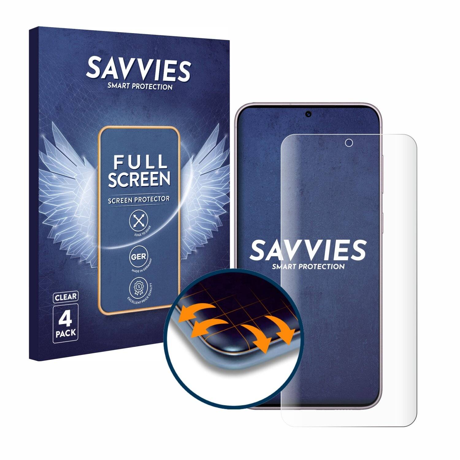 4x Savvies Full-Screen Folie für Samsung Galaxy