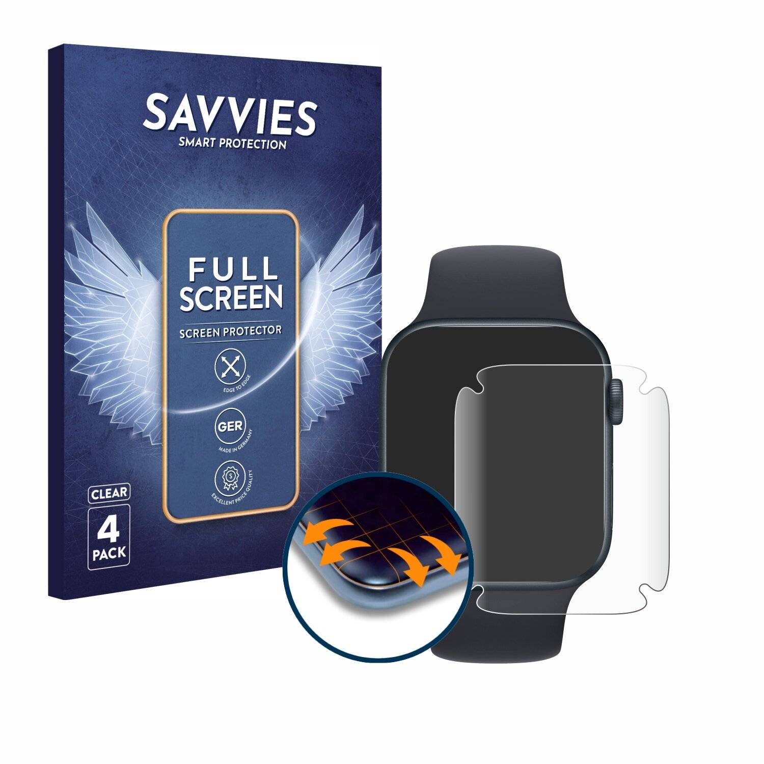 4x Savvies Full-Screen Folie für Apple Watch SE 2022 (44