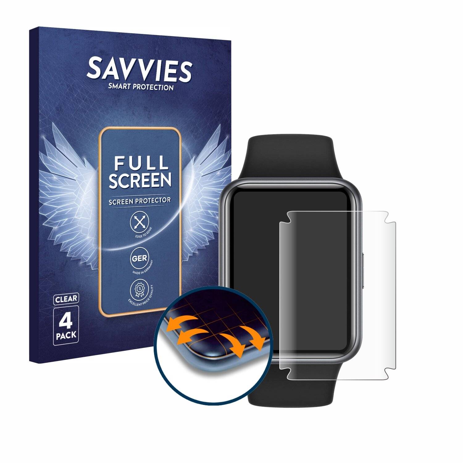 4x Savvies Full-Screen Folie für Huawei Watch Fit 2 Active