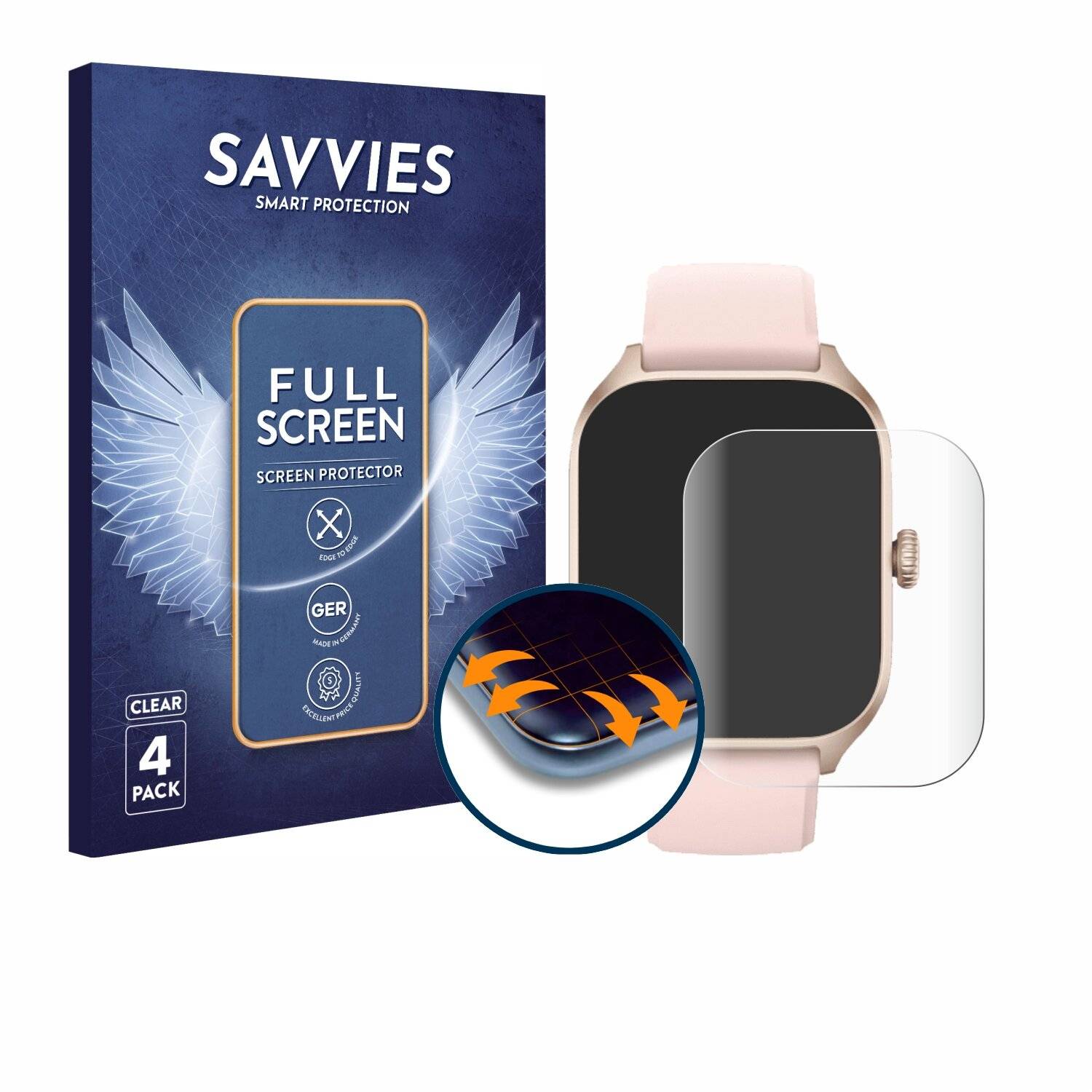 4x Savvies Full-Screen Folie für Huami Amazfit GTS