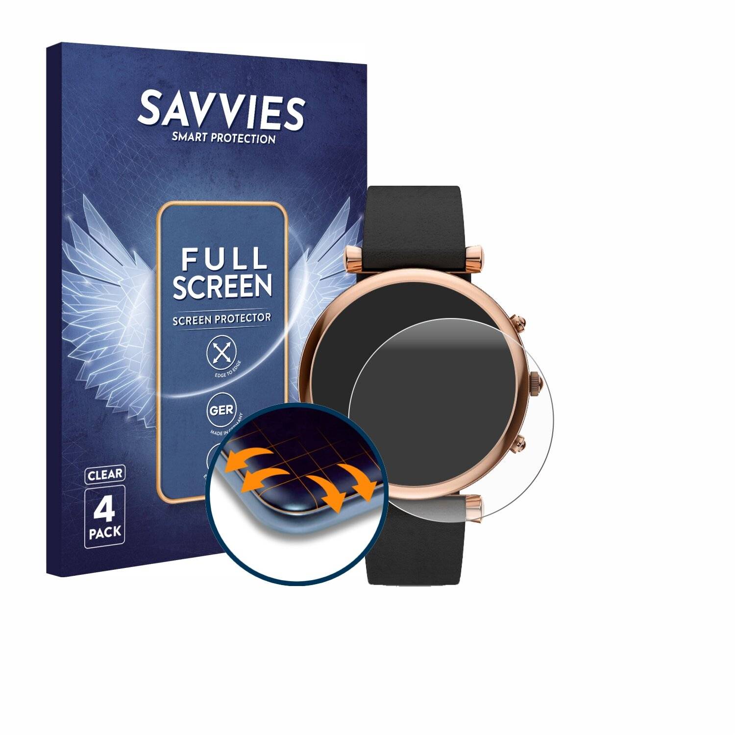 4x Savvies Full-Screen Folie für Fossil Carlie Gen 6