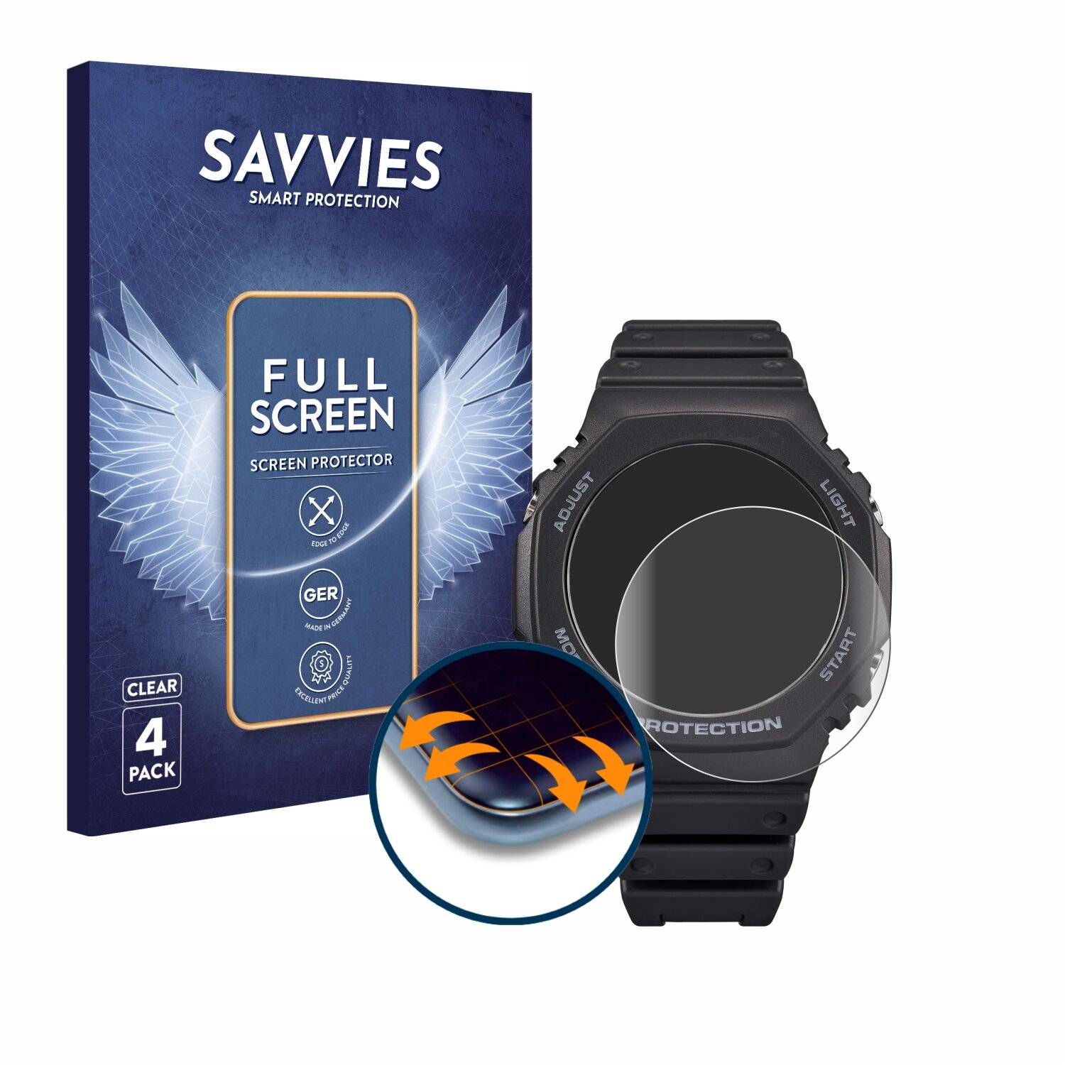 4x Savvies Full-Screen Folie für Casio G-Shock