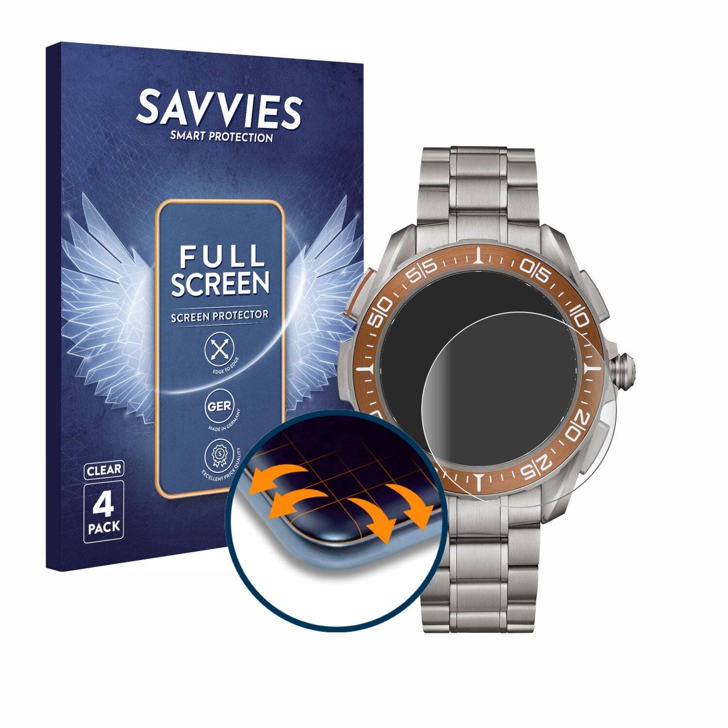 4x Savvies Full-Screen Folie für Omega MARSTIMER CHRONOGRAPH X33 (45