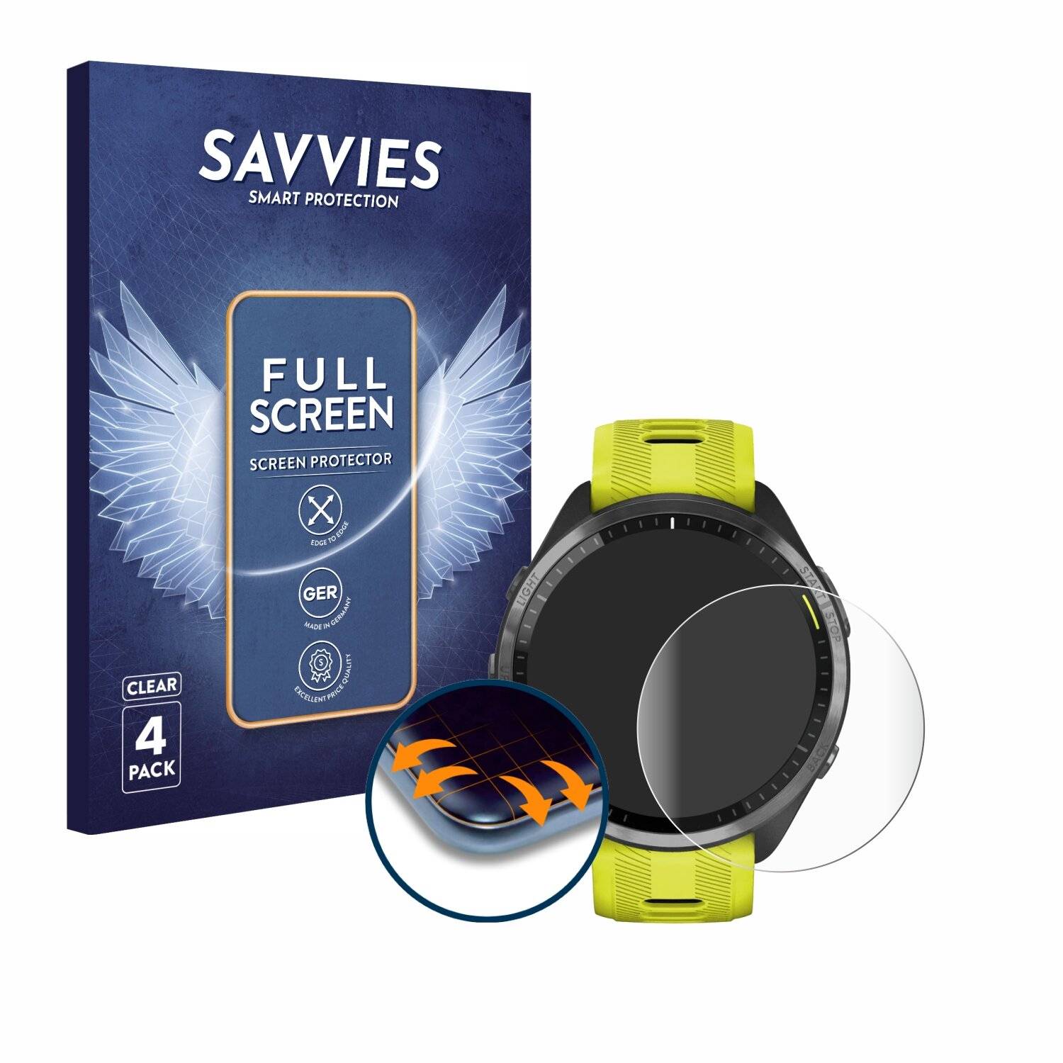 4x Savvies Full-Screen Folie für Garmin Forerunner