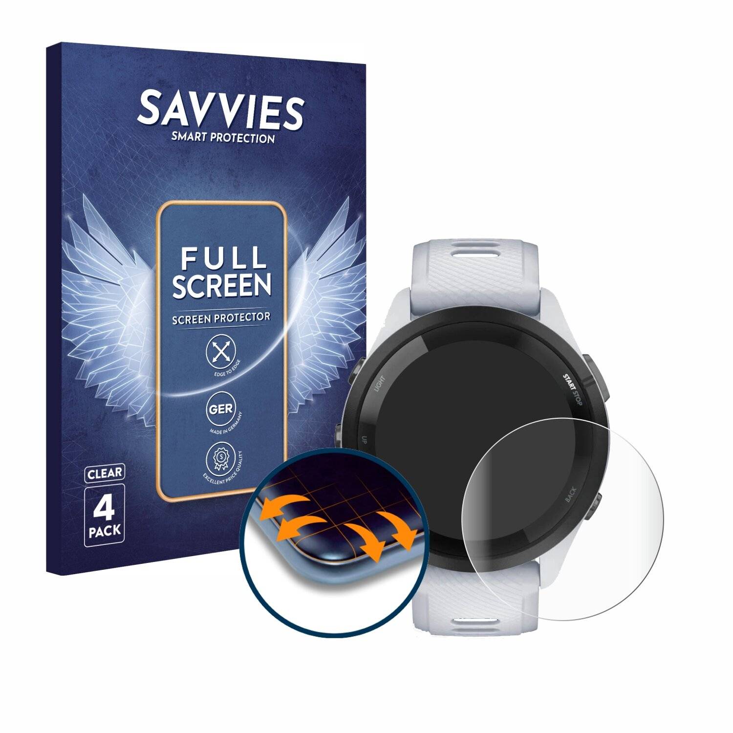 4x Savvies Full-Screen Folie für Garmin Forerunner 265 (46