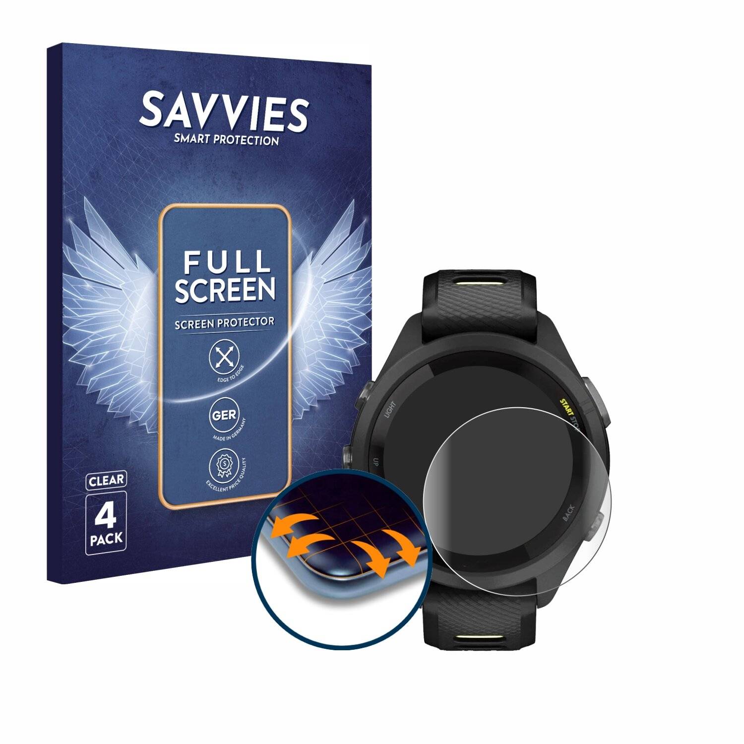 4x Savvies Full-Screen Folie für Garmin Forerunner 265S (42