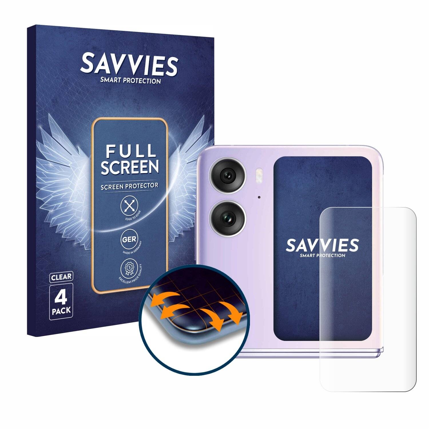4x Savvies Full-Screen Folie für Oppo Find N2 Flip (Hinteres