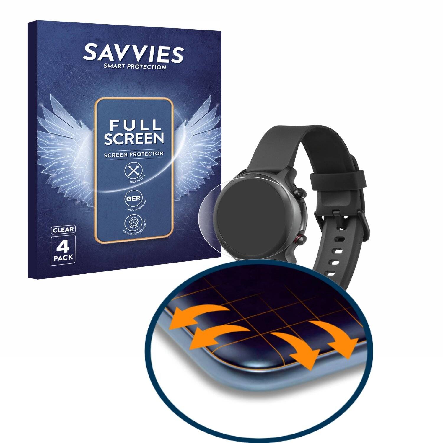 4x Savvies Full-Screen Folie für Doro Watch (4x Kreisrunde Displays (Durchmesser: 34