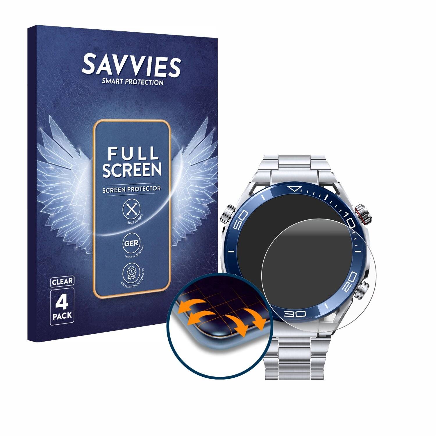 4x Savvies Full-Screen Folie für Huawei Watch Ultimate (48,5