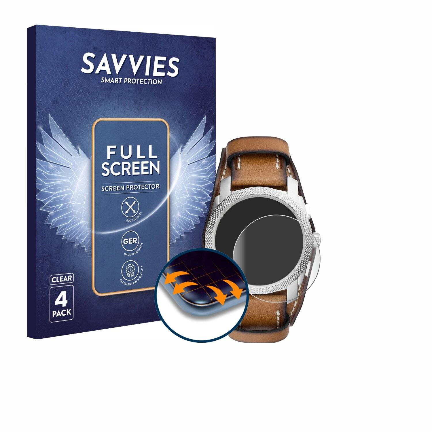 4x Savvies Full-Screen Folie für Fossil Chronograph (42